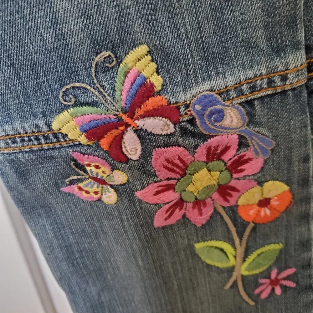 Bootcut embroidered floral studded unique jeans embellished
